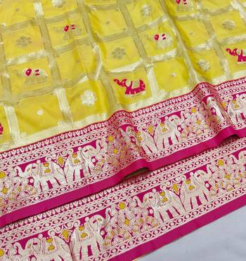 Yellow zari woven silk blend saree with blouse piece 3