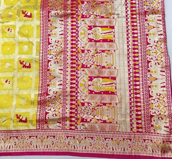 Yellow zari woven silk blend saree with blouse piece 5