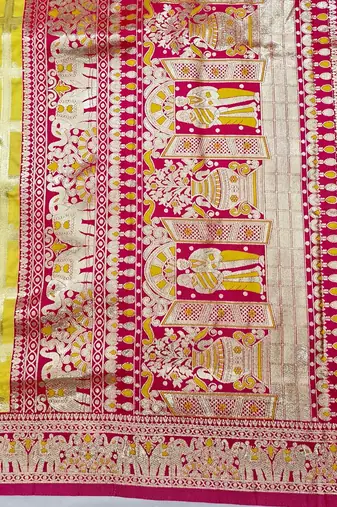 Yellow zari woven silk blend saree with blouse piece
