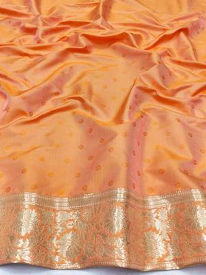 Orange zari woven silk blend saree with blouse piece 4