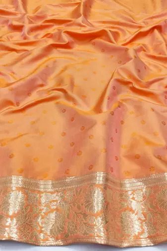 Orange zari woven silk blend saree with blouse piece