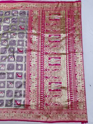Purple zari woven silk blend saree with blouse piece 2