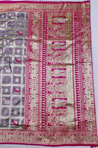 Purple zari woven silk blend saree with blouse piece