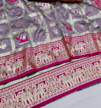 Purple zari woven silk blend saree with blouse piece 3