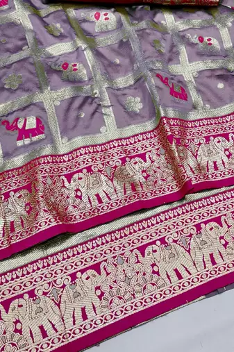 Purple zari woven silk blend saree with blouse piece
