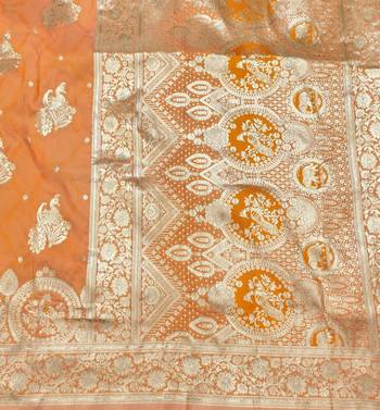 Orange zari woven silk blend saree with blouse piece 5