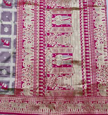 Purple zari woven silk blend saree with blouse piece 5
