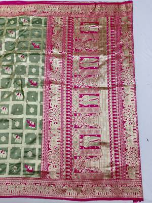 Pista green zari woven silk blend saree with blouse piece 2