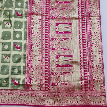Pista green zari woven silk blend saree with blouse piece 5