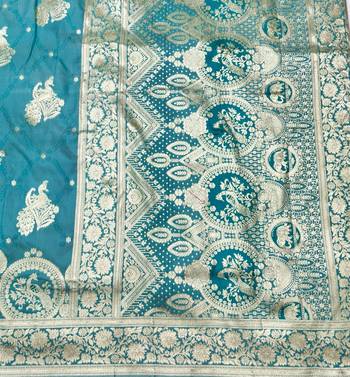 Blue zari woven silk blend saree with blouse piece 5