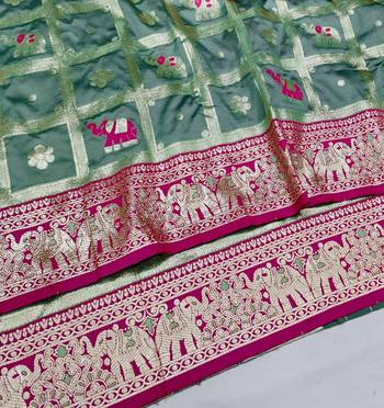Teal blue zari woven silk blend saree with blouse piece 3