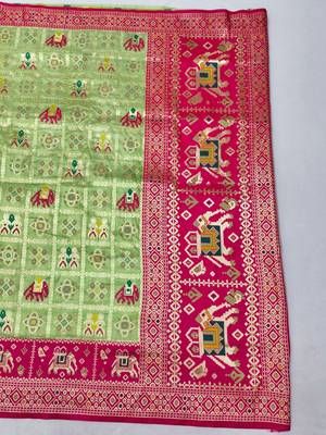 Light green zari woven patola silk blend saree with blouse piece 2