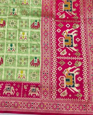 Light green zari woven patola silk blend saree with blouse piece 5