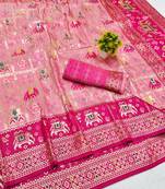 Pink zari woven patola silk blend saree with blouse piece