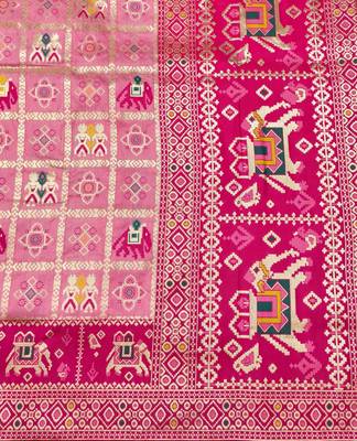 Pink zari woven patola silk blend saree with blouse piece 5