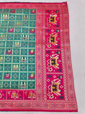 Blue zari woven patola silk blend saree with blouse piece 2