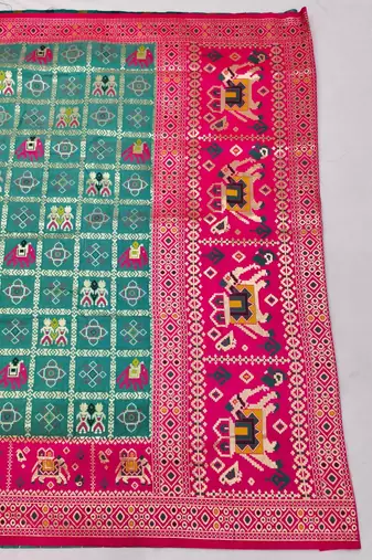 Blue zari woven patola silk blend saree with blouse piece