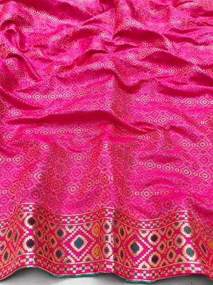 Blue zari woven patola silk blend saree with blouse piece 4