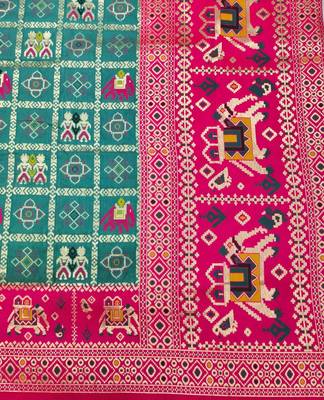 Blue zari woven patola silk blend saree with blouse piece 5