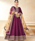 Wine Taffeta Silk Butti Anarkali Suit