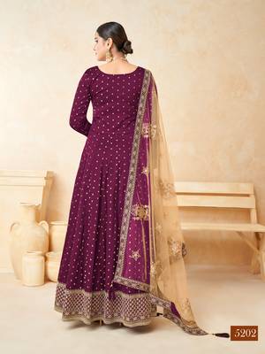 Wine Taffeta Silk Butti Anarkali Suit 4