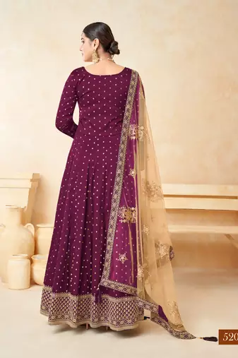 Wine Taffeta Silk Butti Anarkali Suit
