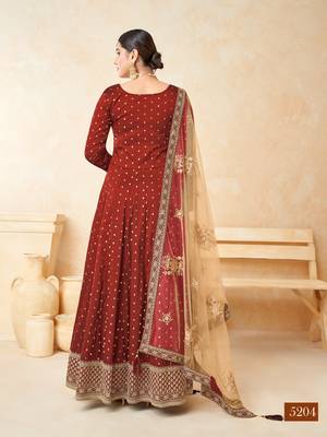 Marron Taffeta Silk Butti Anarkali Suit 4