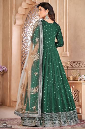 Green Taffeta Silk Butti Anarkali Suit