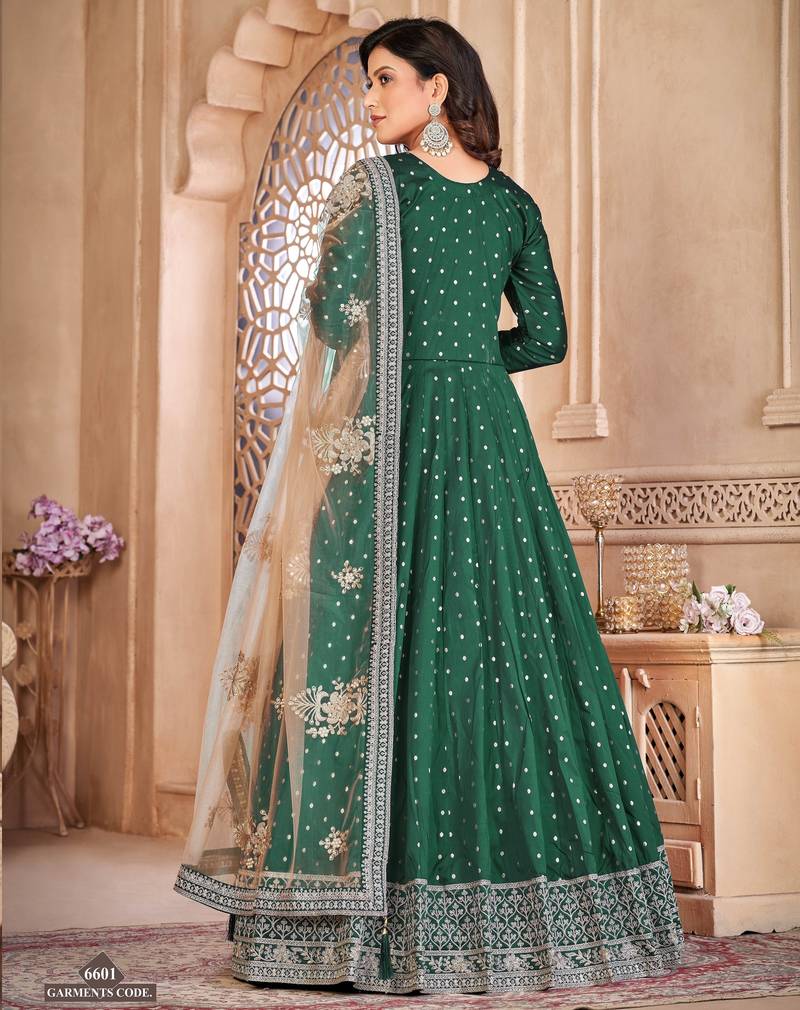 Green Taffeta Silk Butti Anarkali Suit