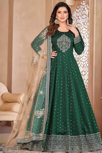 Green Taffeta Silk Butti Anarkali Suit