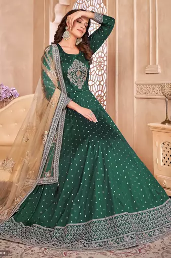 Green Taffeta Silk Butti Anarkali Suit
