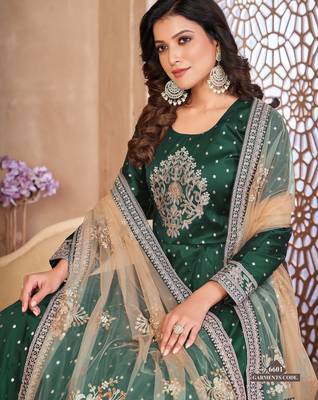 Green Taffeta Silk Butti Anarkali Suit 4