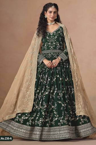GREEN ZARI WORK GEORGETTE GOWN 