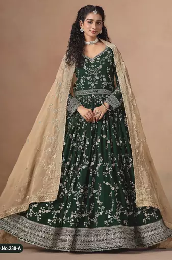 GREEN ZARI WORK GEORGETTE GOWN 