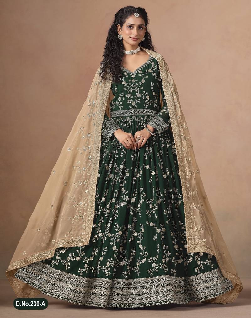 GREEN ZARI WORK GEORGETTE GOWN 