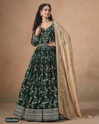 GREEN ZARI WORK GEORGETTE GOWN  2