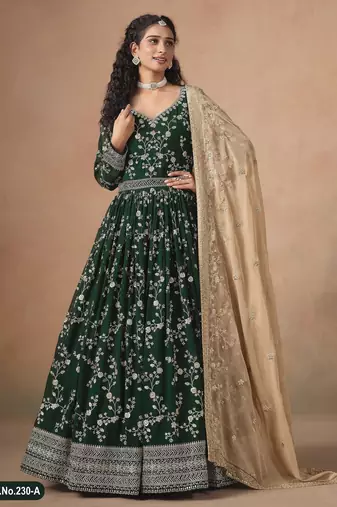 GREEN ZARI WORK GEORGETTE GOWN 