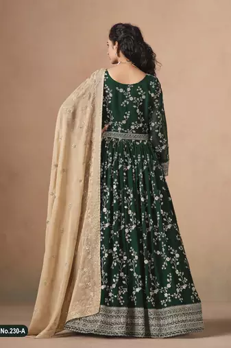 GREEN ZARI WORK GEORGETTE GOWN 