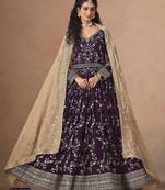  WINE ZARI WORK GEORGETTE GOWN 