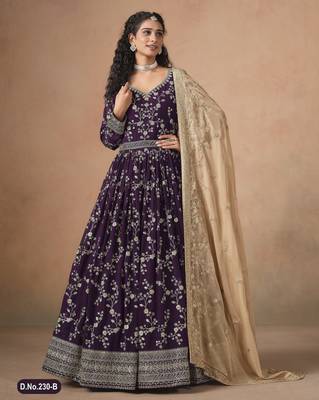  WINE ZARI WORK GEORGETTE GOWN  2