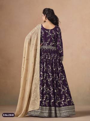  WINE ZARI WORK GEORGETTE GOWN  4