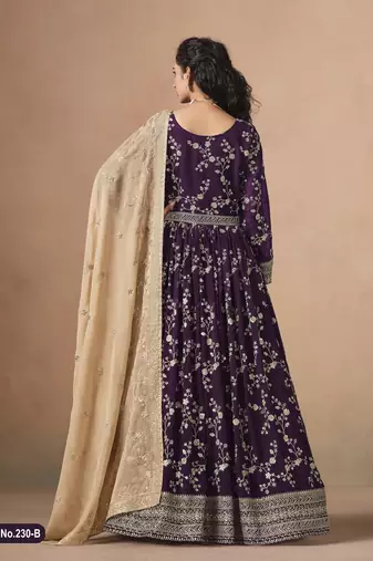  WINE ZARI WORK GEORGETTE GOWN 