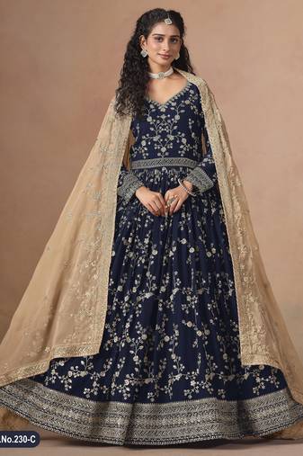  BLUE ZARI WORK GEORGETTE GOWN 