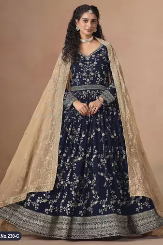  BLUE ZARI WORK GEORGETTE GOWN 