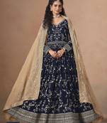  BLUE ZARI WORK GEORGETTE GOWN 