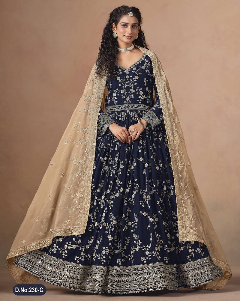  BLUE ZARI WORK GEORGETTE GOWN 