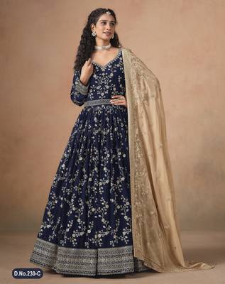  BLUE ZARI WORK GEORGETTE GOWN  2