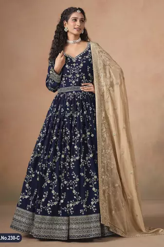  BLUE ZARI WORK GEORGETTE GOWN 