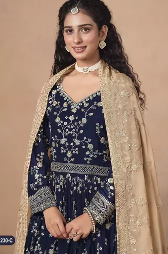  BLUE ZARI WORK GEORGETTE GOWN 