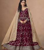 MAROON ZARI WORK GEORGETTE GOWN 